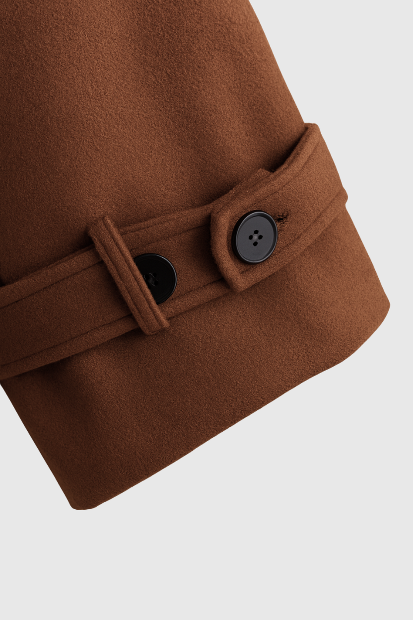Cappotto Lungo Wool Blend Doppio Petto | Collo a Revers, Cintura Inclusa