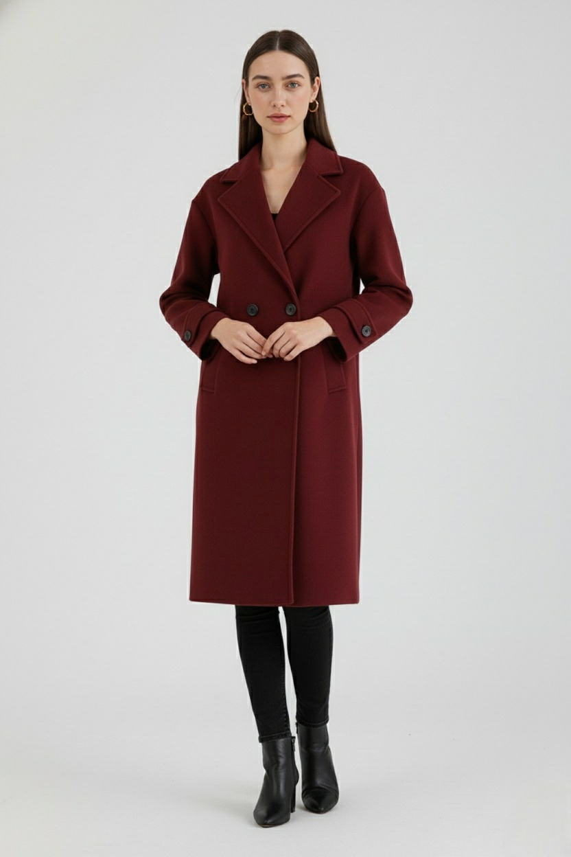 Cappotto Lungo Doppio Petto | Vestibilità Comoda, Revers Notched, Dettaglio Strap