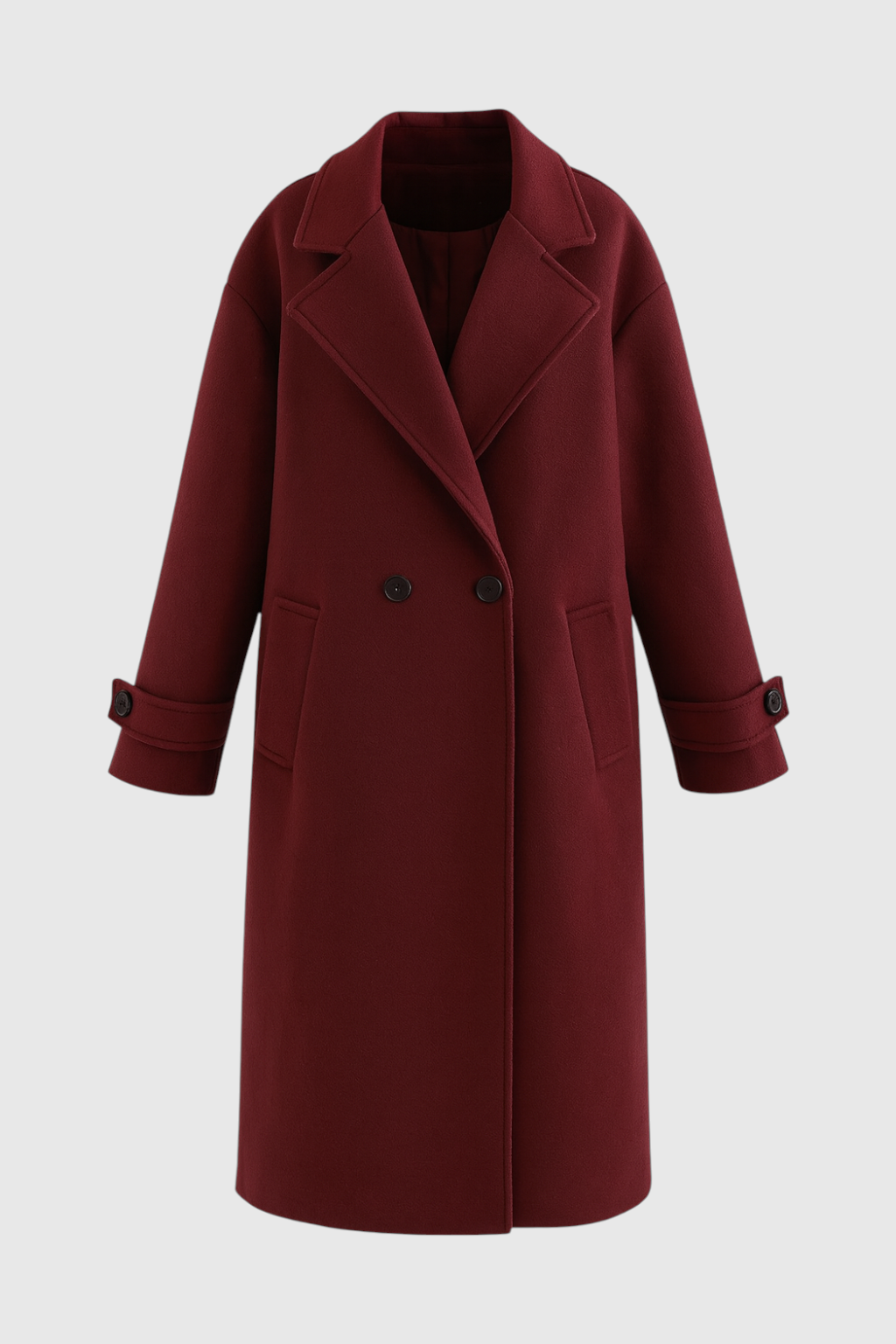 Cappotto Lungo Doppio Petto | Vestibilità Comoda, Revers Notched, Dettaglio Strap