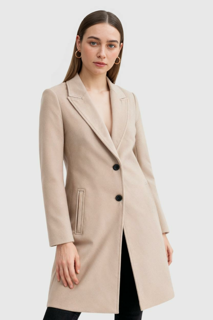 Cappotto Lungo | Collo a Revers, Chiusura a Due Bottoni, Slim Fit