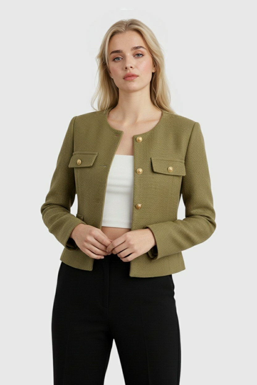Giacca con Tasche | Collo Rotondo, Bottoni Oro