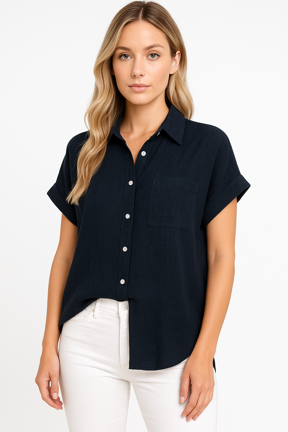 Blusa Oversized in Lino-Cotone | Fit Comodo | Bottoni Frontali