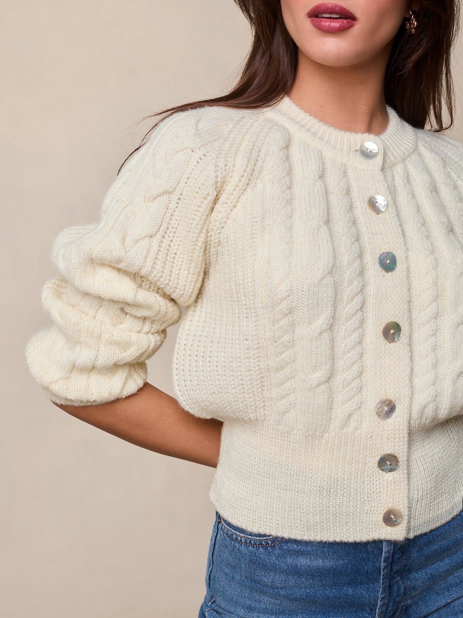 Cardigan in Maglia a Cavo | Con Bottoni Frontali