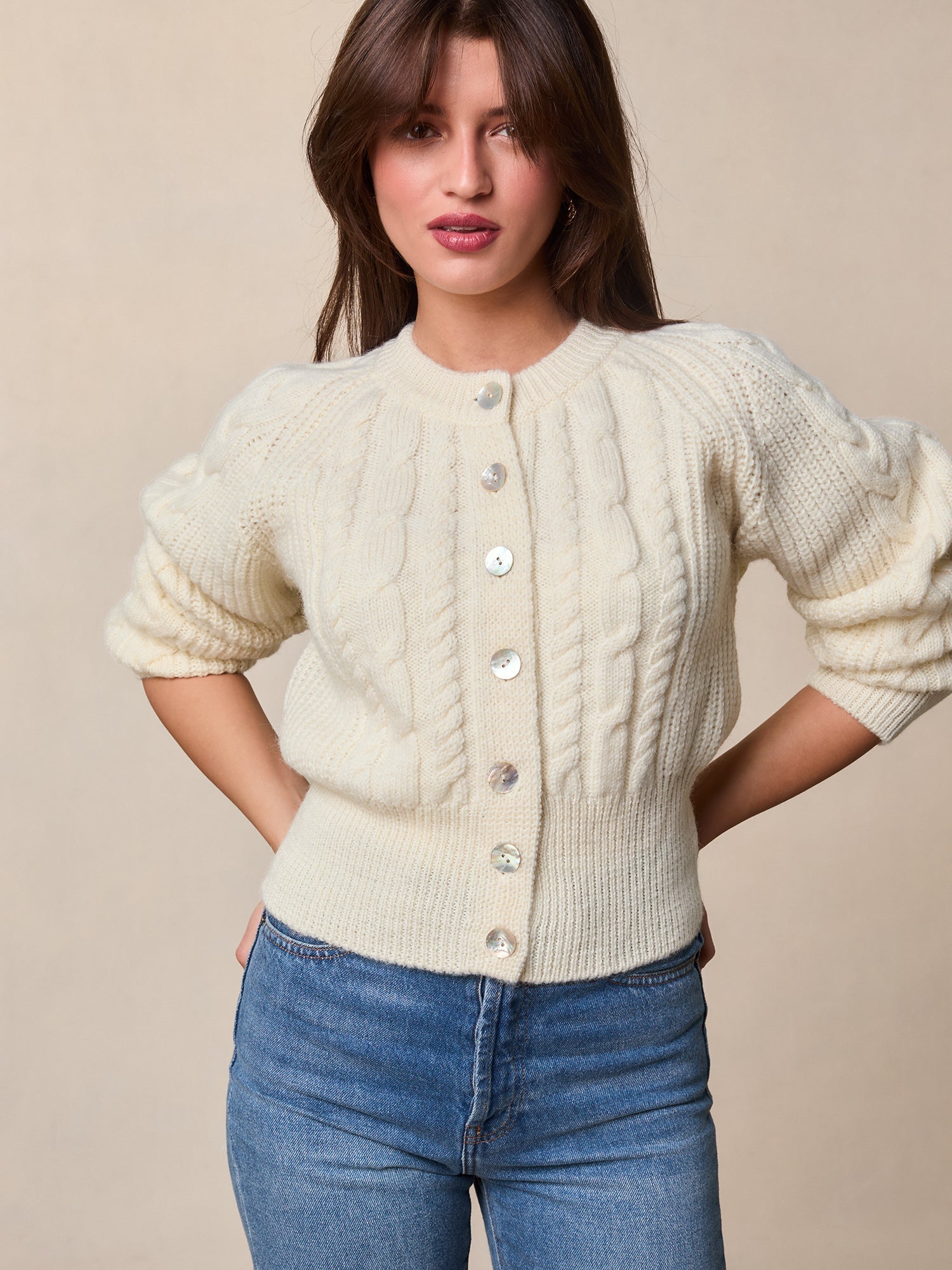 Cardigan in Maglia a Cavo | Con Bottoni Frontali