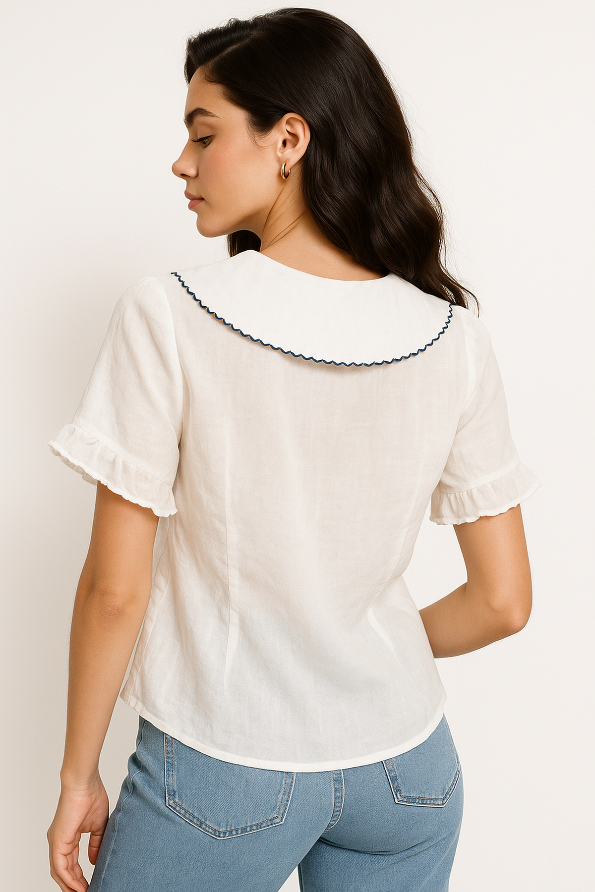 Camicia Collo Doll Essenza Retro | Manica Corta | Misto Cotone-Lino