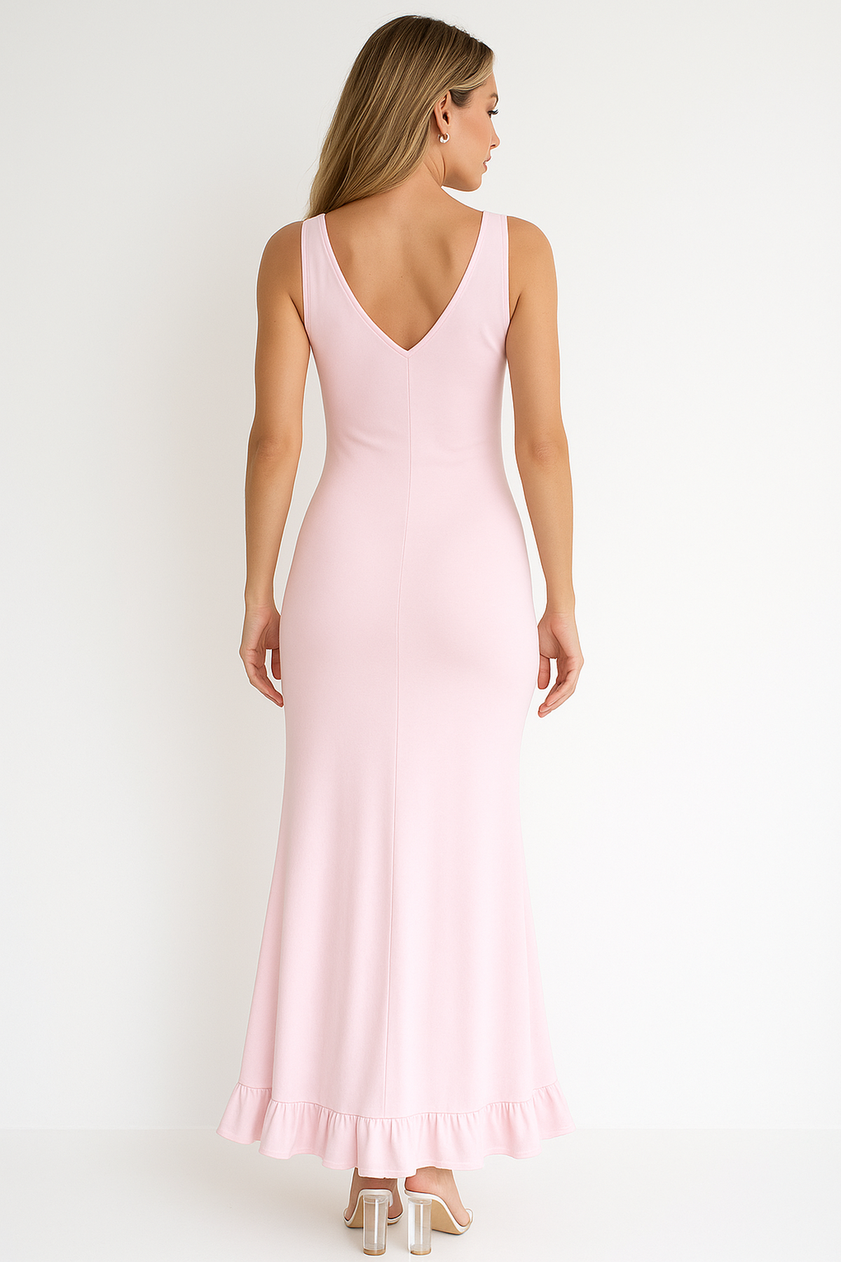 Abito Maxi Ombra V-Neck | Scollo a V | Spacco Laterale | Orlo Volant