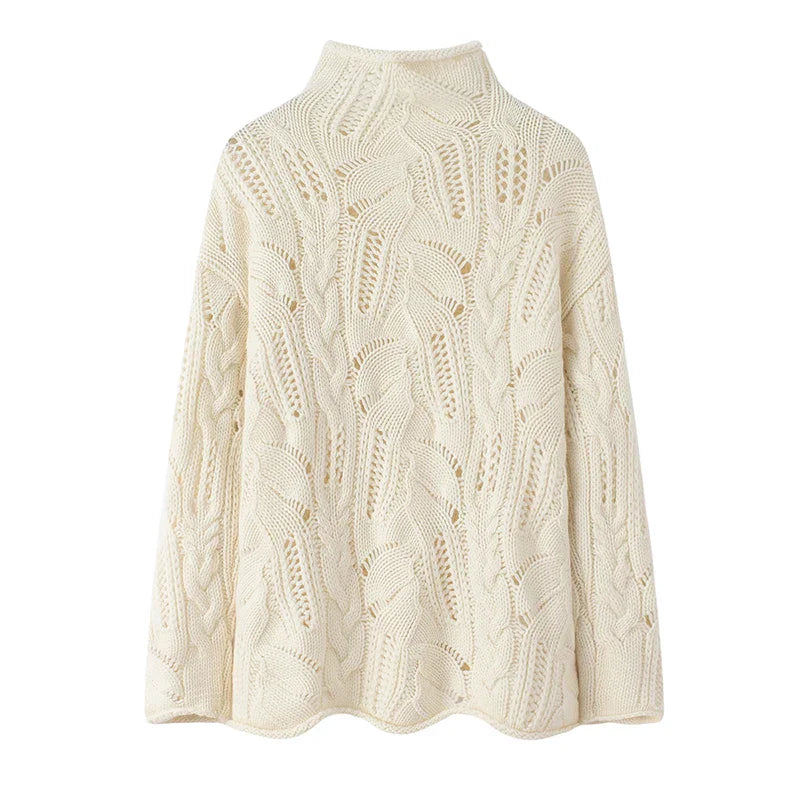 Maglione Collo Alto in Lana e Cachemire | Maglia Aperta | Vestibilità Larga