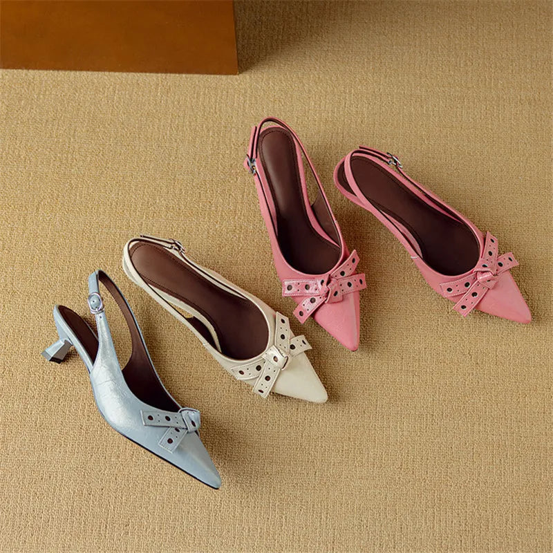 Tacchi Slingback Punta Terminata | Pelle Vera | Dettaglio Fiocco