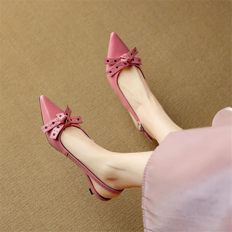 Tacchi Slingback Punta Terminata | Pelle Vera | Dettaglio Fiocco