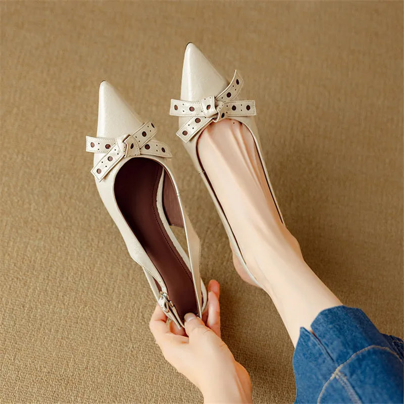 Tacchi Slingback Punta Terminata | Pelle Vera | Dettaglio Fiocco