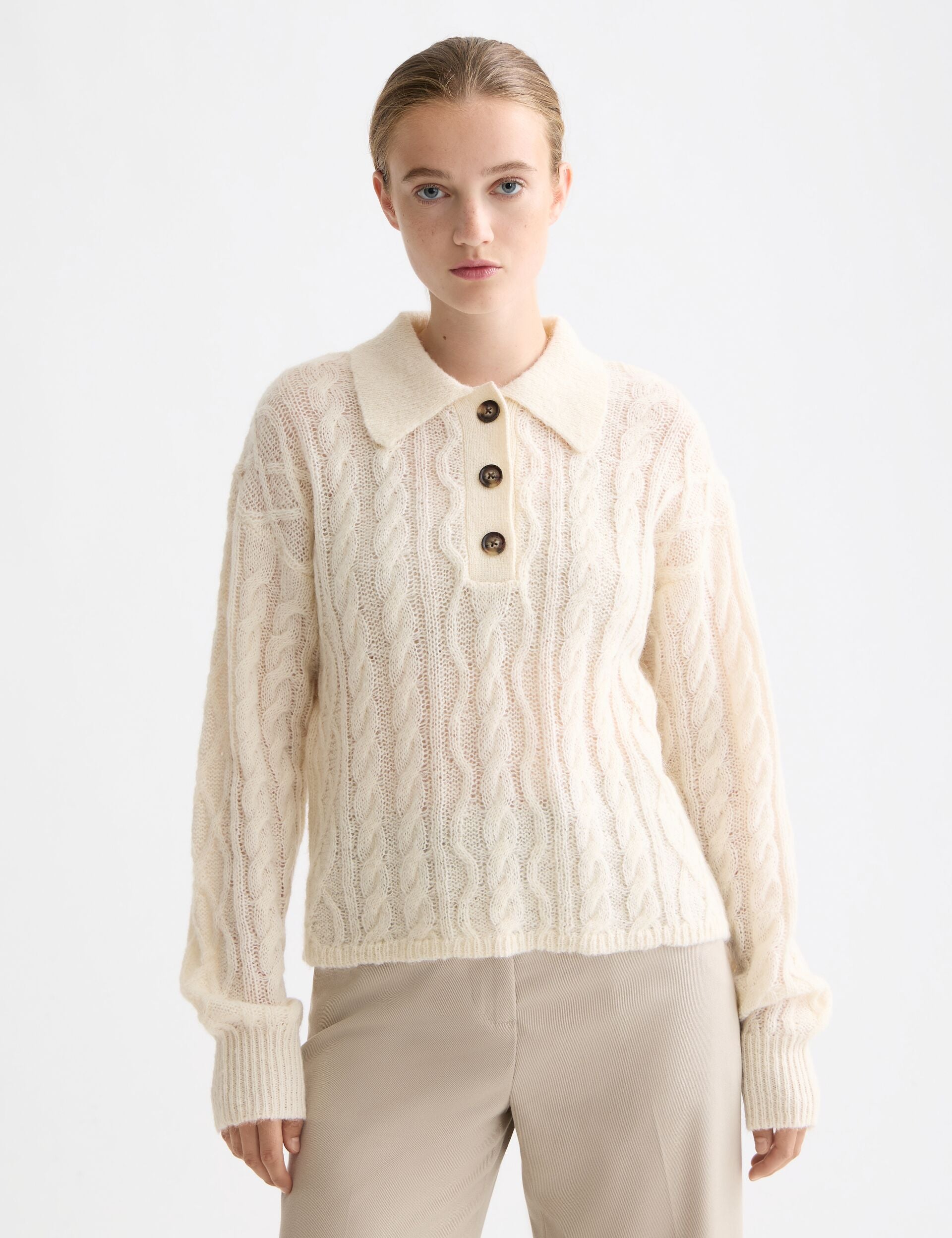 Maglione Maestria in maglia cablaggio colore beige