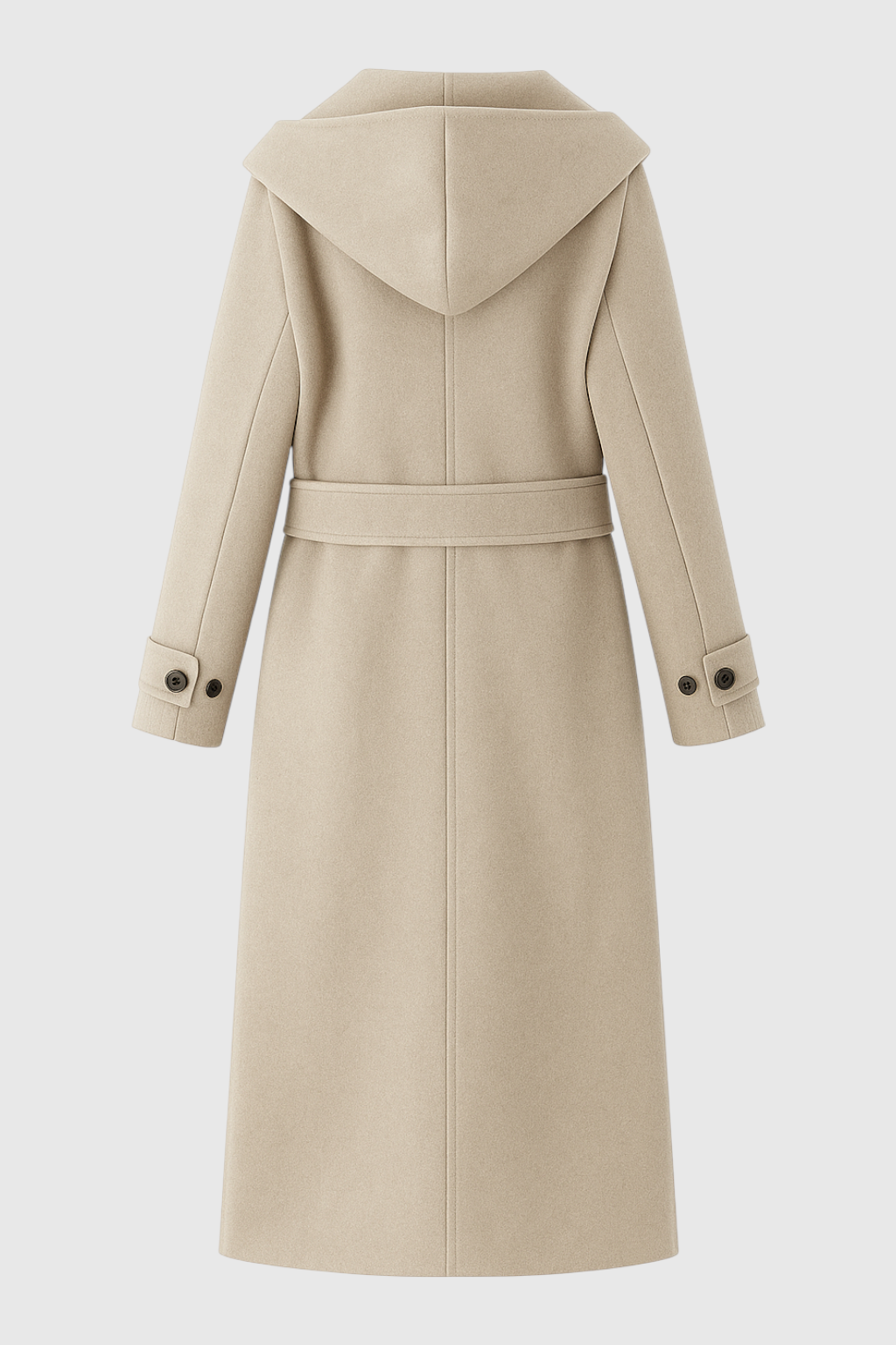 Cappotto Lungo con Cappuccio | Doppio Petto, Vita Con Cintura, Forma A-Linea