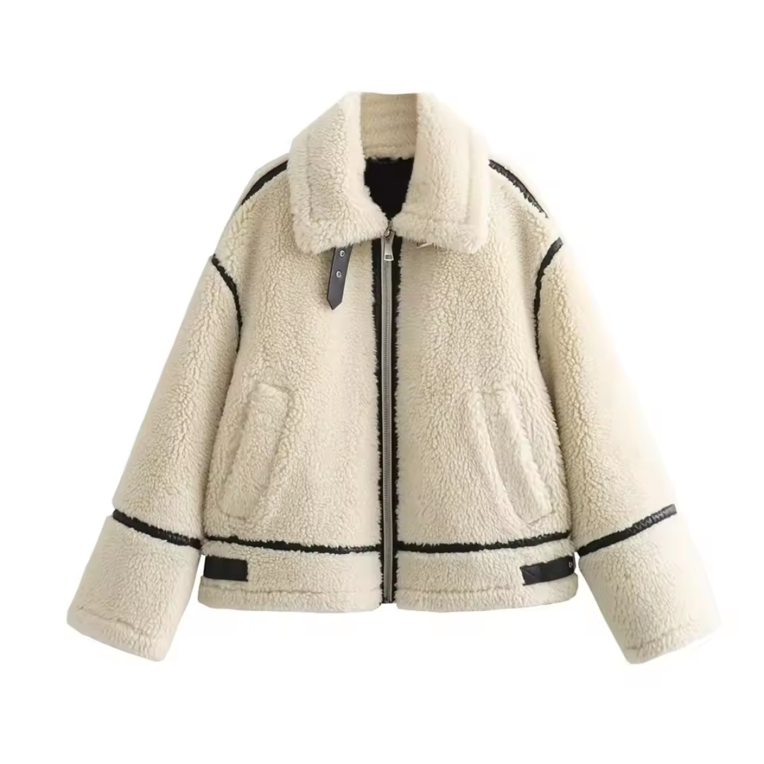 Giacca Finta Shearling | Trim a Contrasto | Chiusura Zip