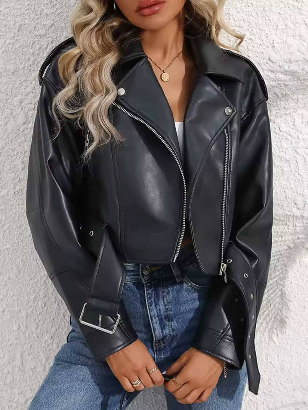 Giacca Biker in Pelle Ecologica | Cropped Fit