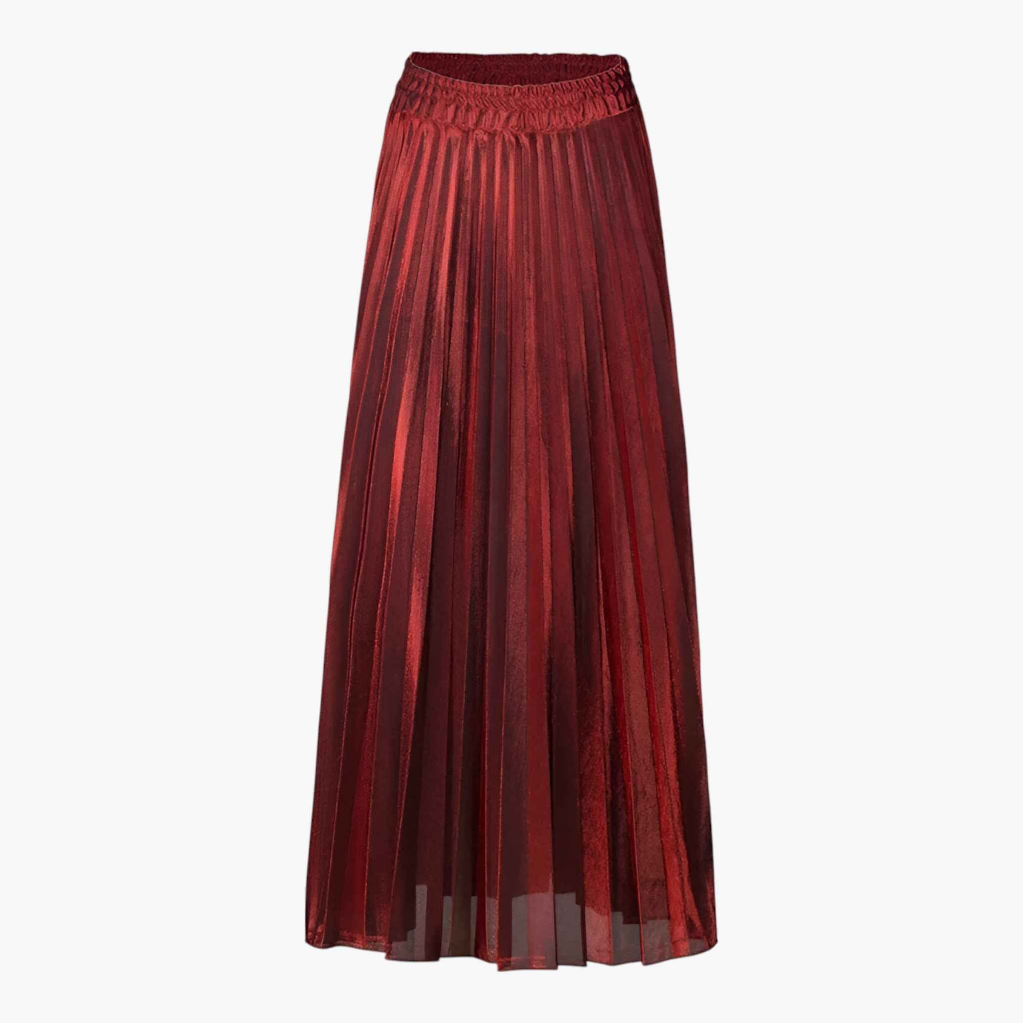 Gonna Maxi Plissettata | Vita Alta Metallic Finish Fluid Silhouette