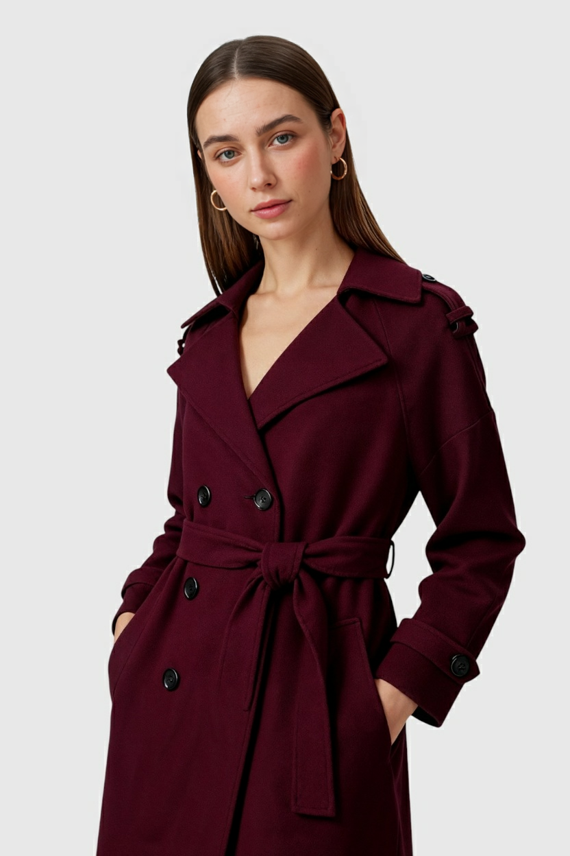 Cappotto Lungo in Misto Lana con Cintura | Doppio Petto Fit Comodo