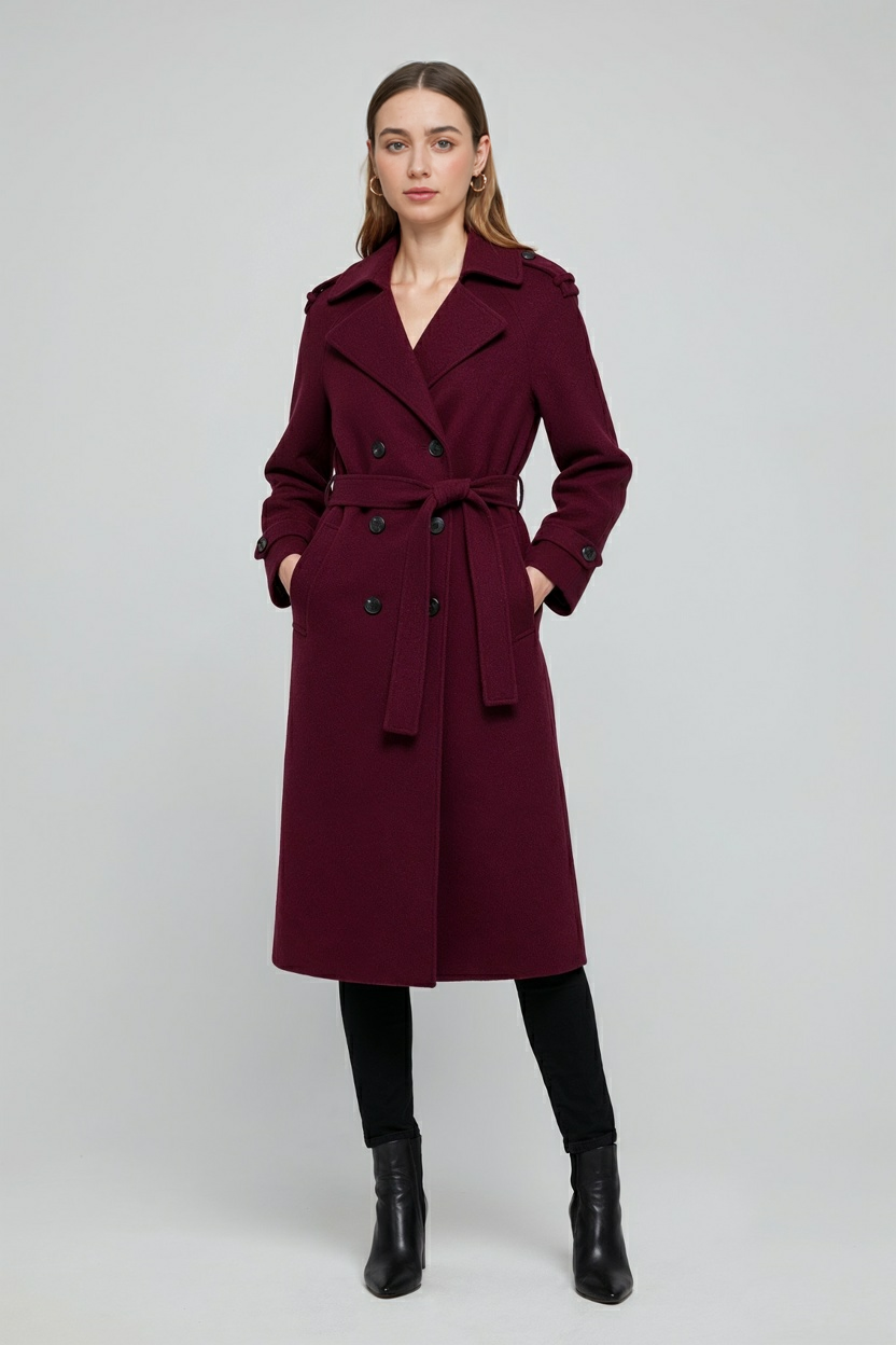 Cappotto lungo in misto lana con cintura