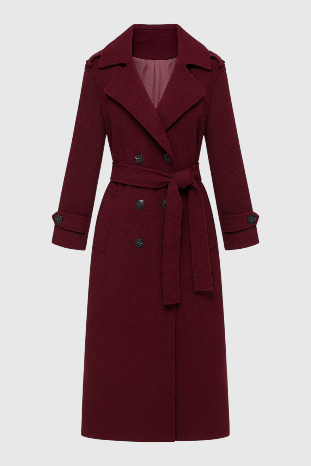 Cappotto Lungo in Misto Lana con Cintura | Doppio Petto Fit Comodo