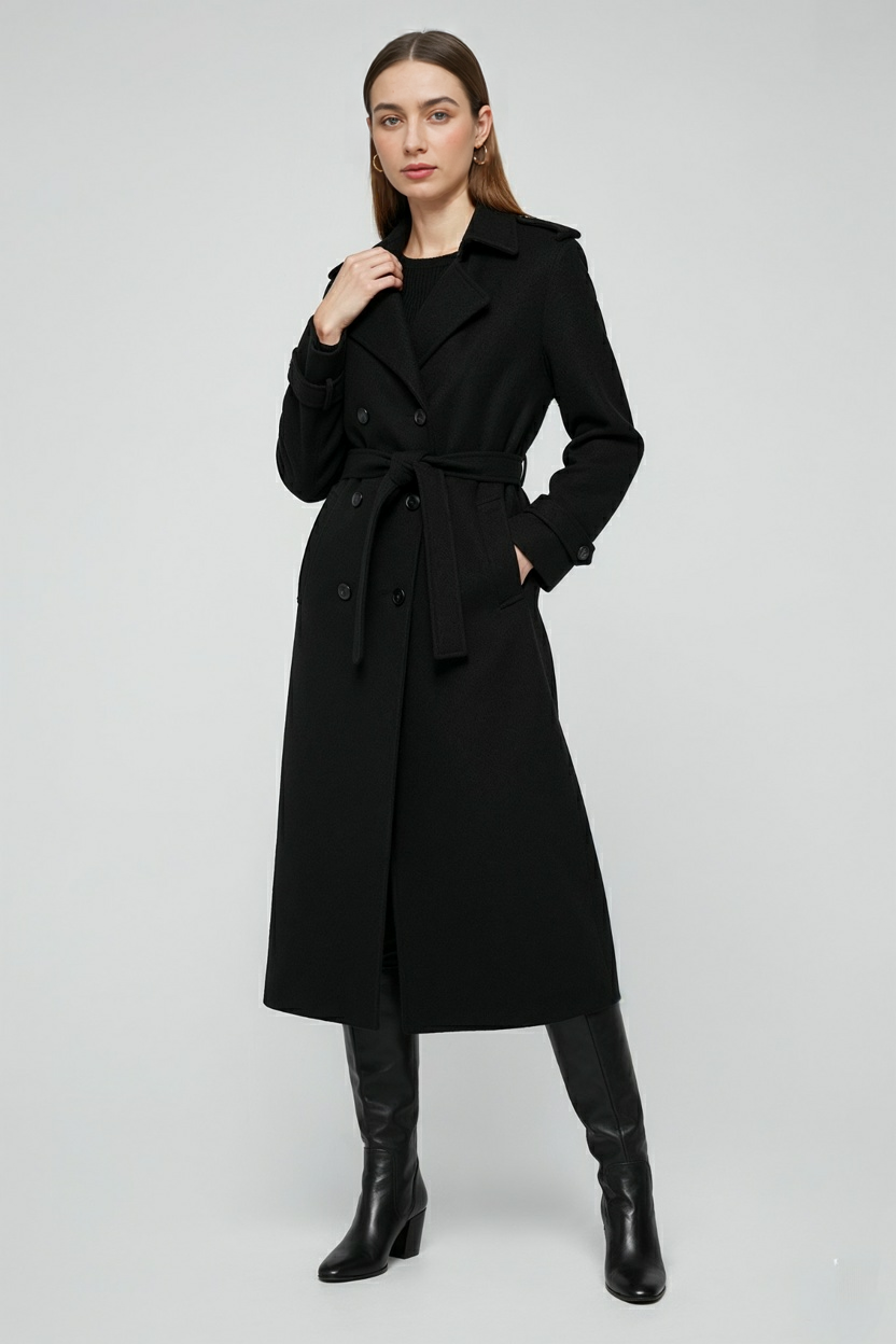Trench coat lungo essenza belted doppiopetto