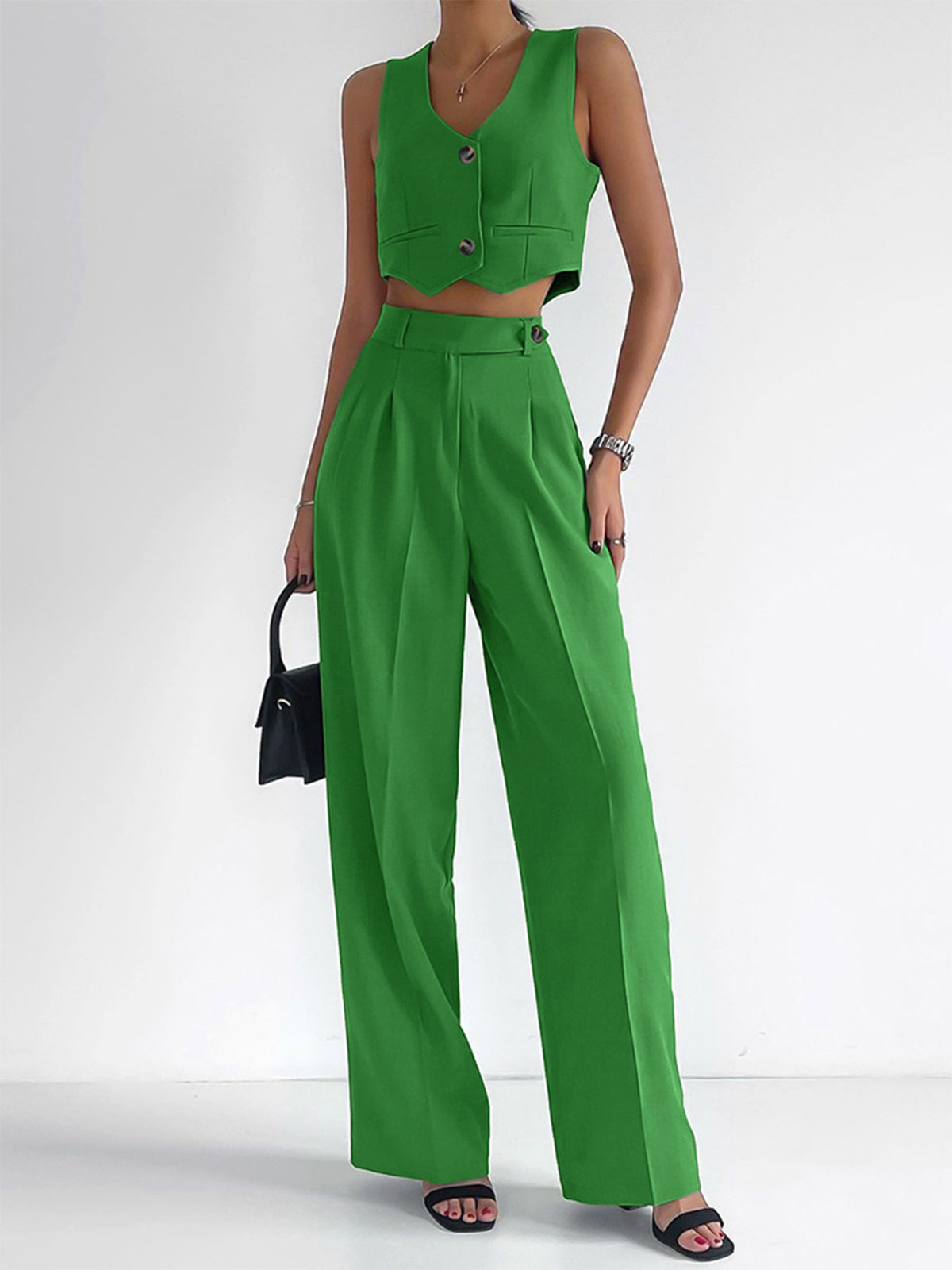 Gilet e Pantaloni Largo Plettati Set | Misto Cotone Lino