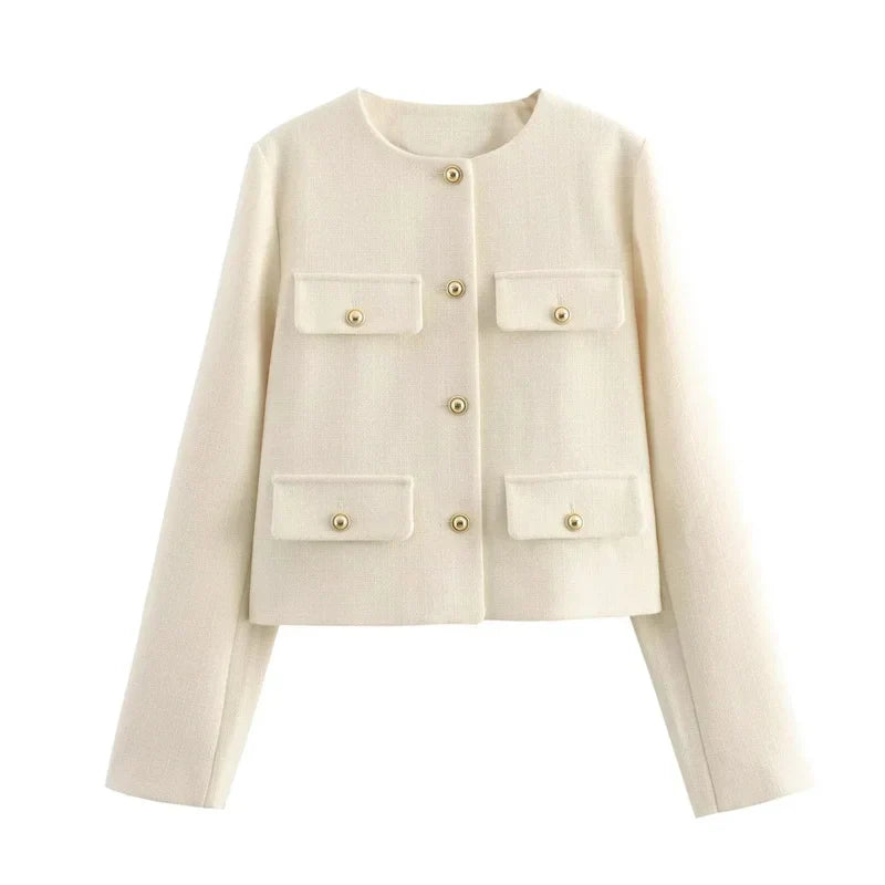 Giacca Cropped Donna | Dettaglio Bottoni Oro | Misto Poliestere