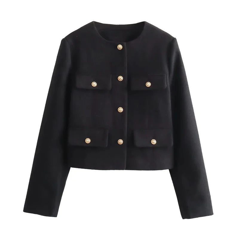 Giacca Cropped Donna | Dettaglio Bottoni Oro | Misto Poliestere