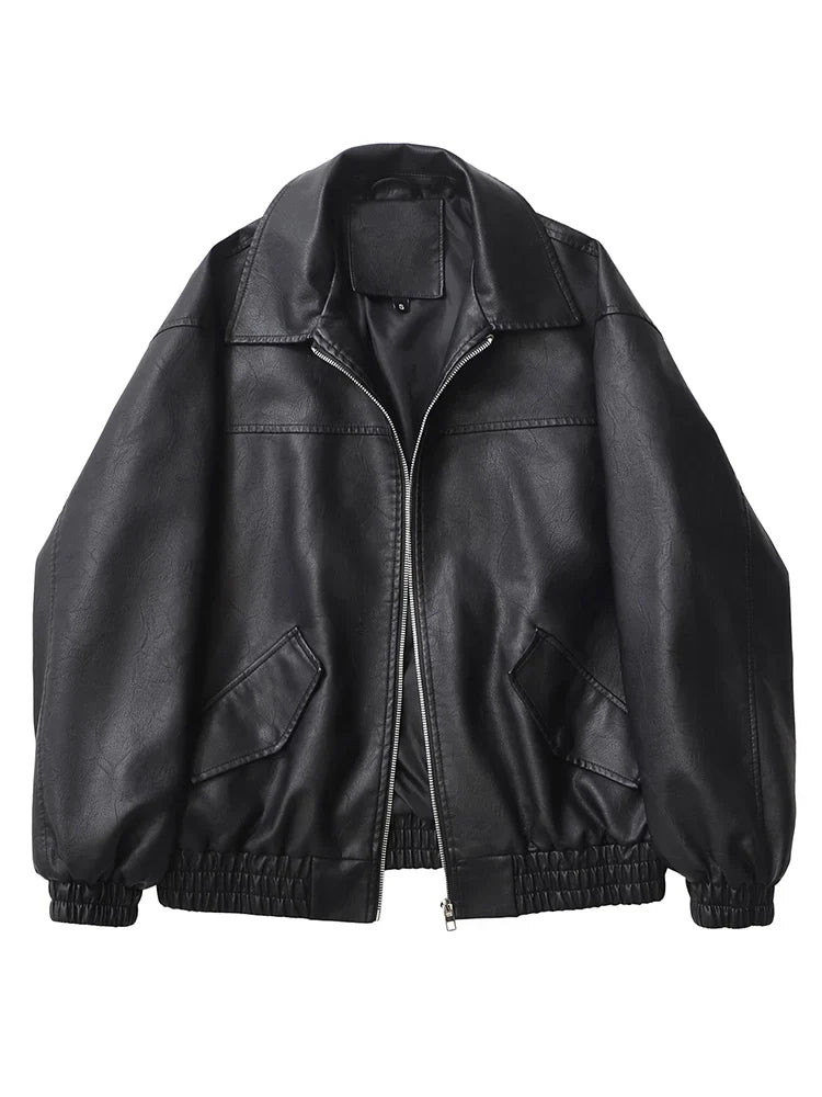 Giacca in Pelle Sintetica con Zip | Fit Comodo Corta