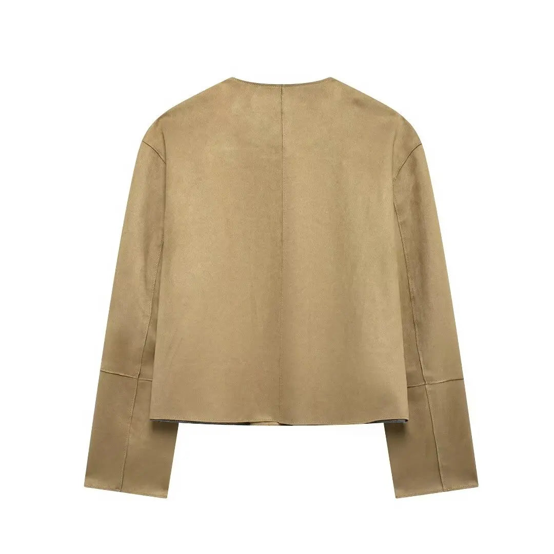 Giacca Cropped in Suede | Design Minimalista con Bottoni Frontali