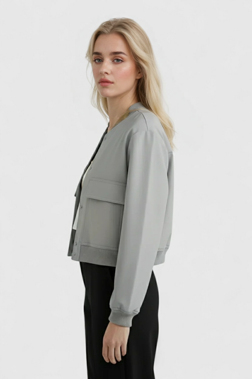 Bomber Jacket Essenza | Collo O Ribbed Button Front Vestibilità Relaxed