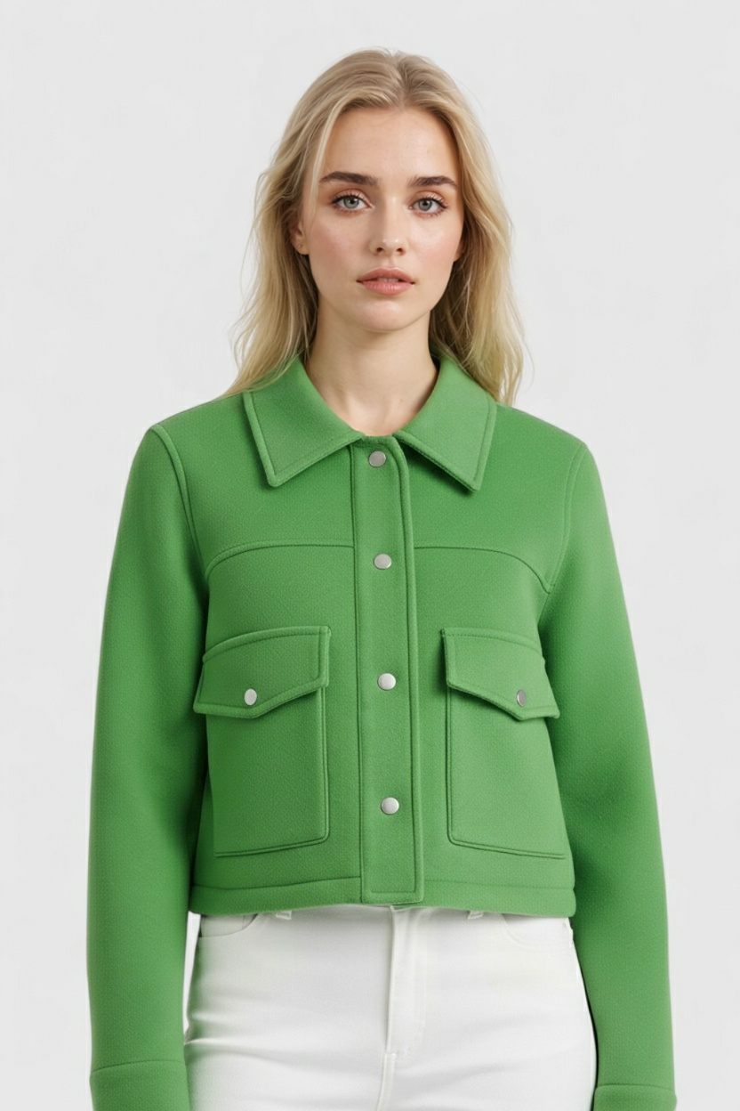 Giacca Cropped | Collo Quadrato, Dettaglio Tasche Frontali