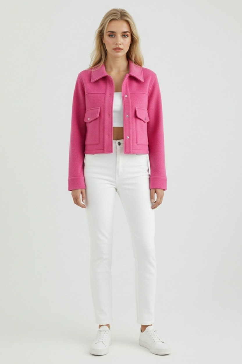 Giacca Cropped | Collo Quadrato, Dettaglio Tasche, Maniche Lunghe