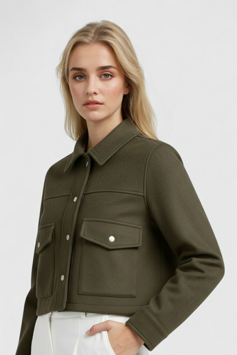Giacca Cropped | Collo Quadrato, Dettaglio Tasca Utilitaria