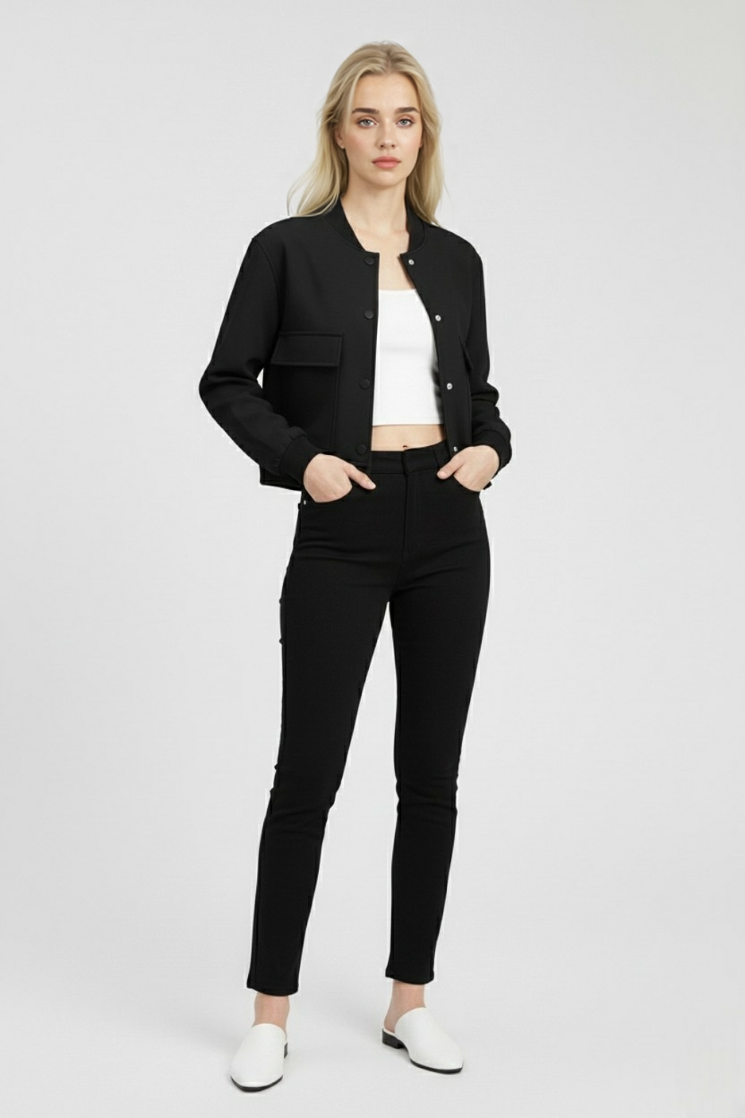 Bomber Giacca Essenza | Collo O Ribbed Bottoni Fronte Silhouette Relaxed
