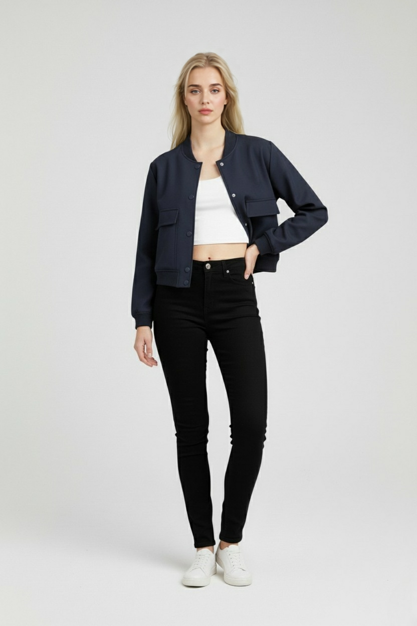 Bomber Jacket Essenza | Collo O Ribbed Button Front Relaxed
