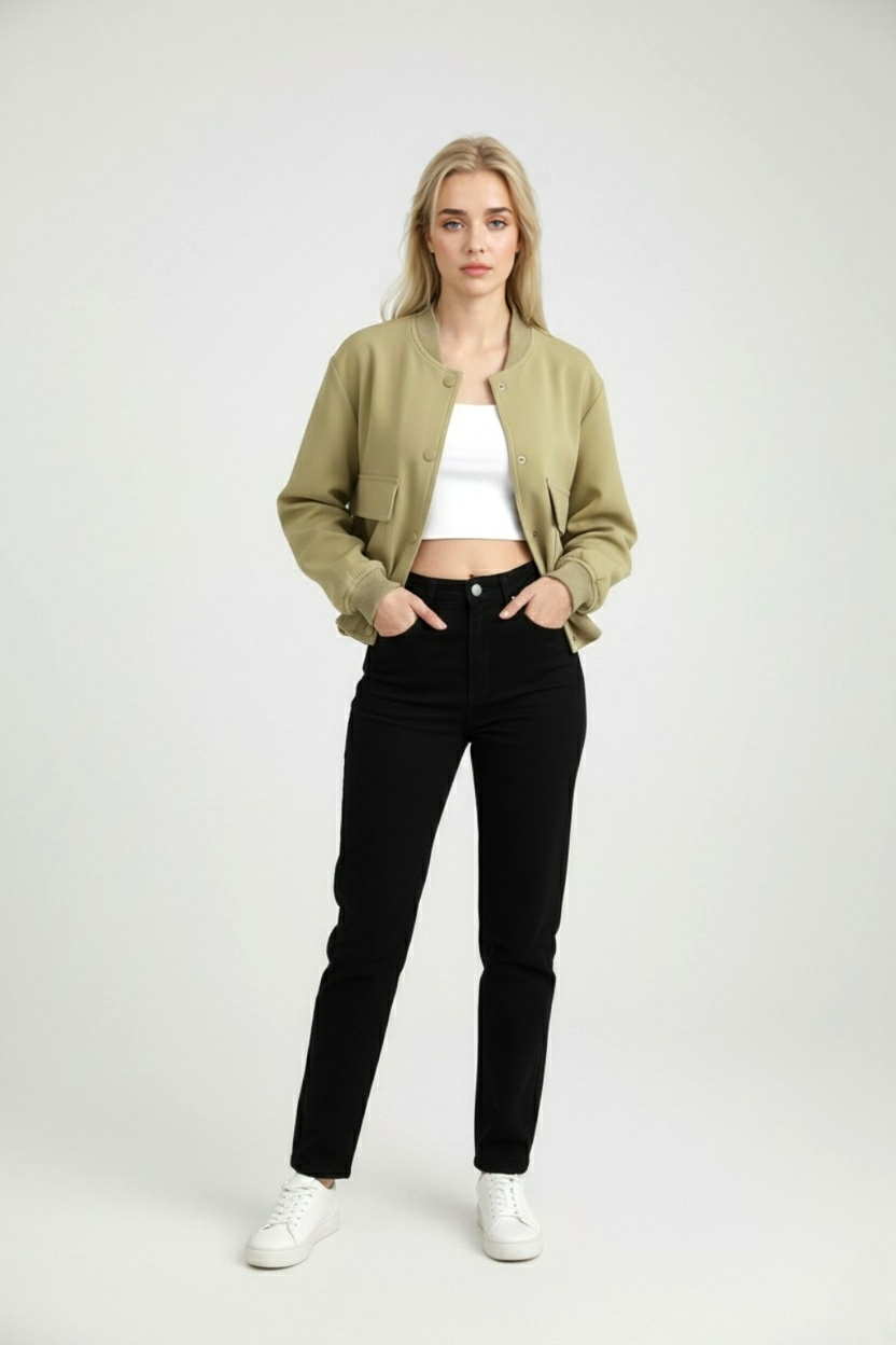 Giacca Bomber Con Tasche Frontali | Silhouette Cropped