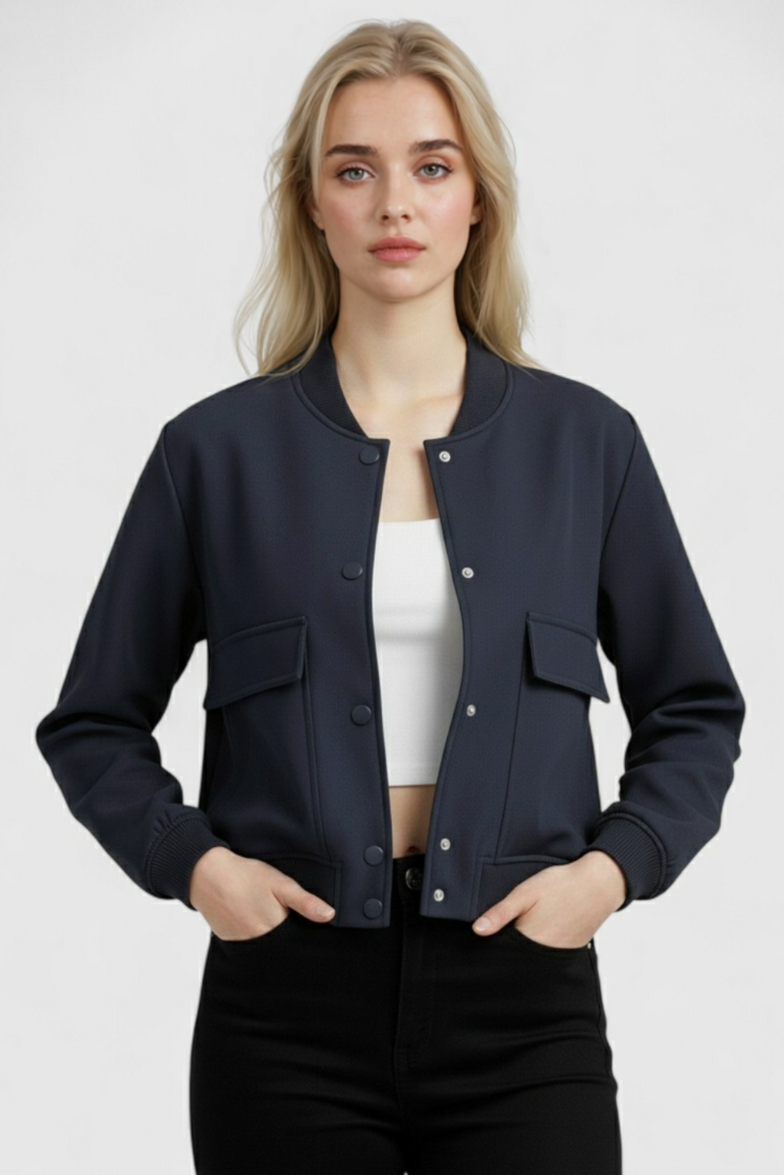 Bomber Jacket Essenza | Collo O Ribbed Button Front Relaxed