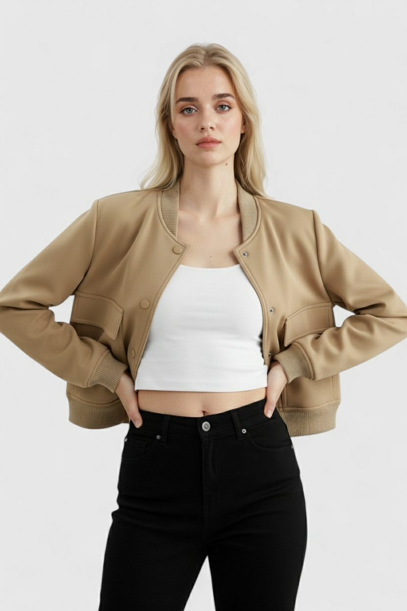 Giacca Bomber Essenza | Collo Ribbed, Bottoni, Fit Relaxed