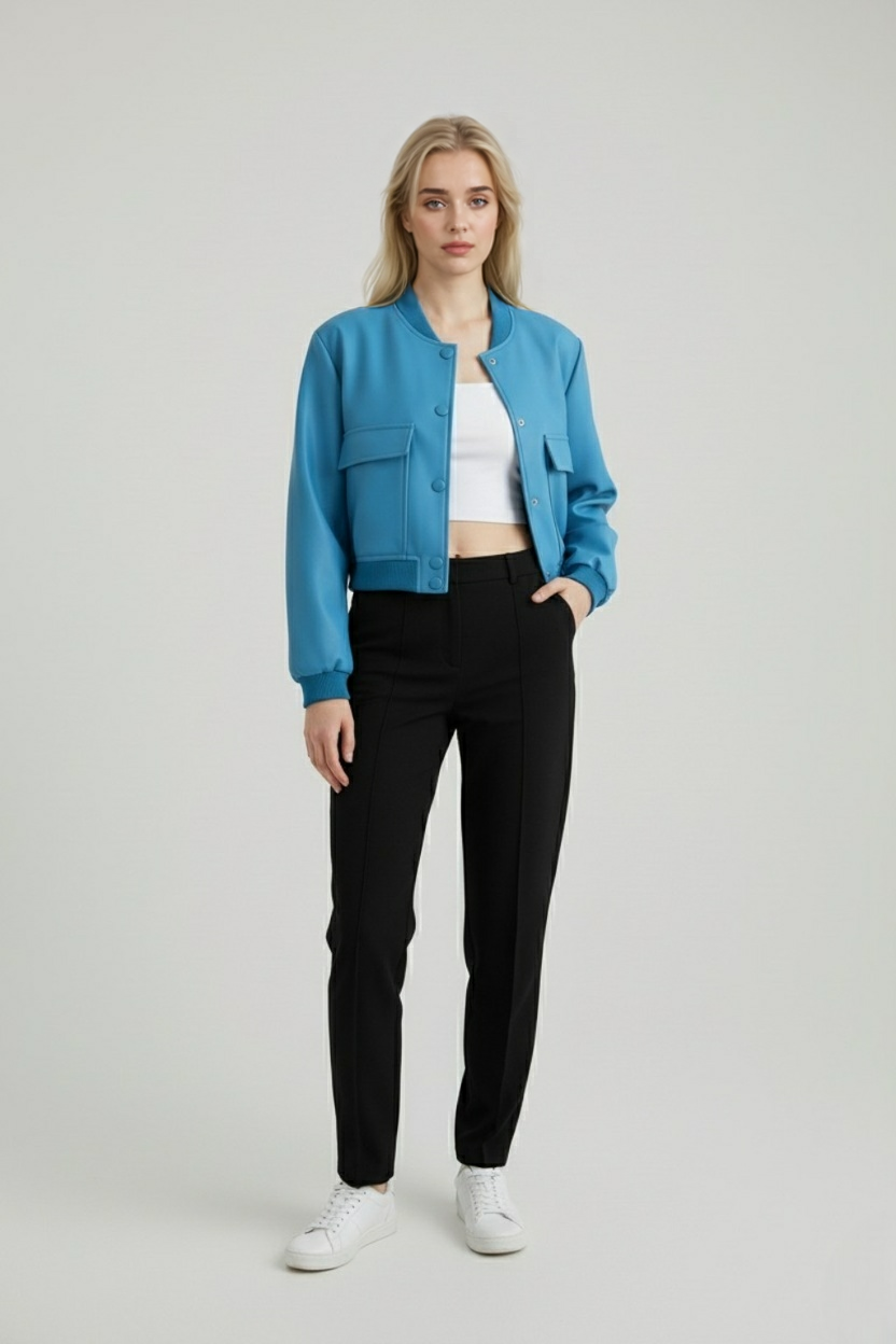 Giacca bomber essenza blu con collo ribbed