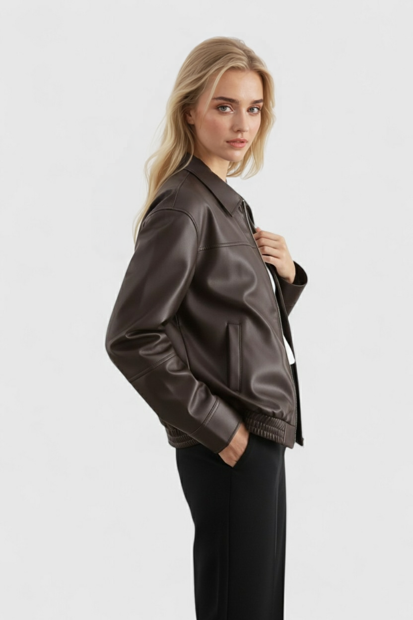 Giacca Pilota in Faux Leather | Chiusura Zip e Collo Ribassato Autunno