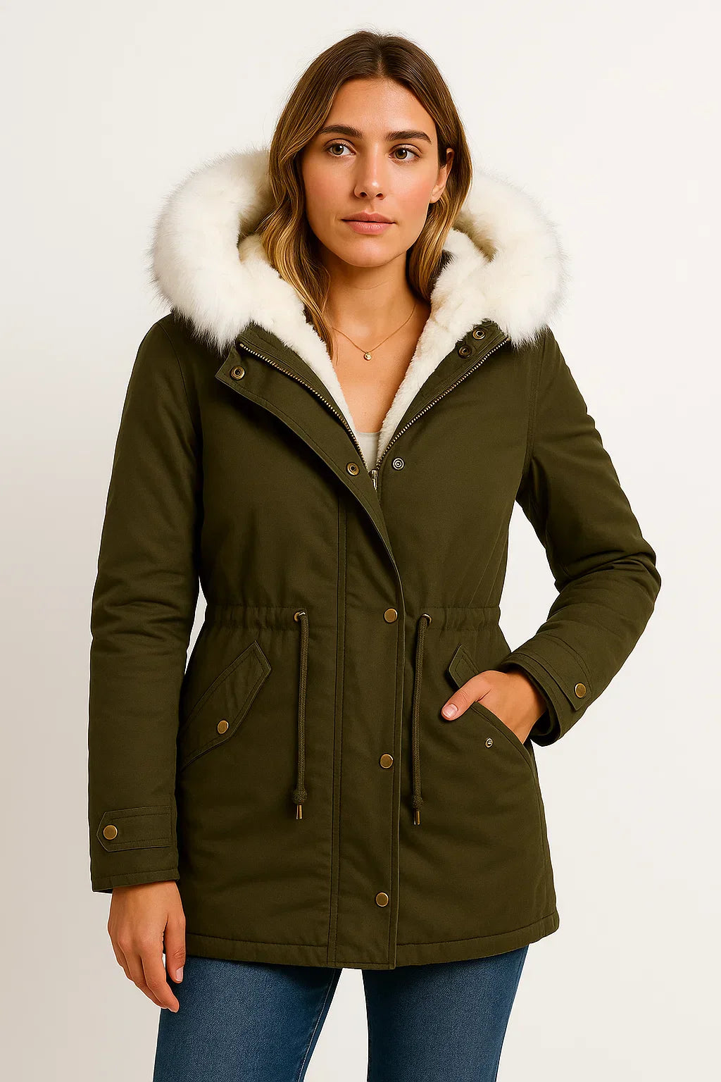 Parka Invernale | Cappuccio in Pelliccia Finta | Foderato in Pile