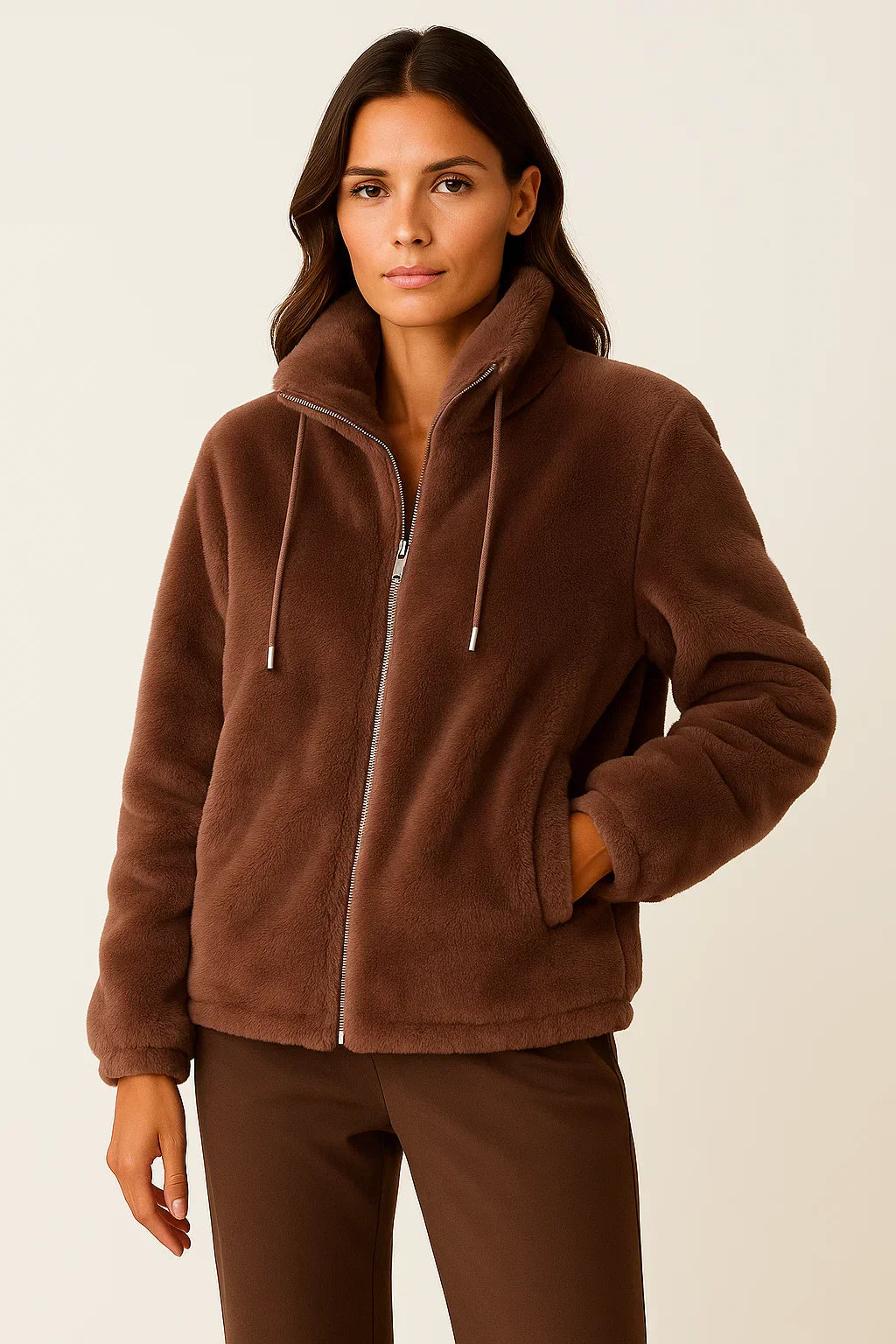 Giacca Teddy Fleece con Zip | Collo Alto | Amara Viani Essenza