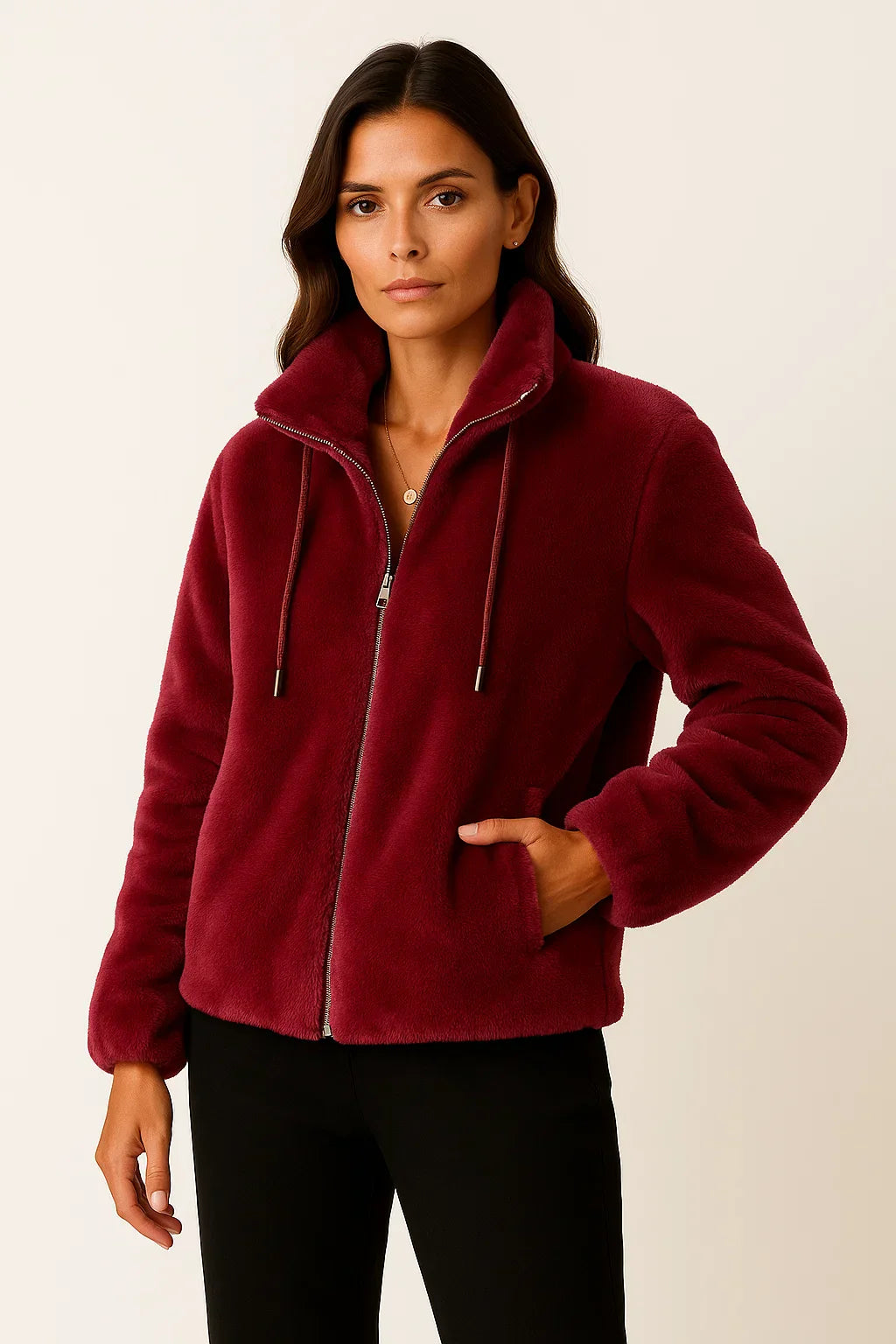 Giacca Teddy Fleece con Zip | Collo Alto | Amara Viani Essenza