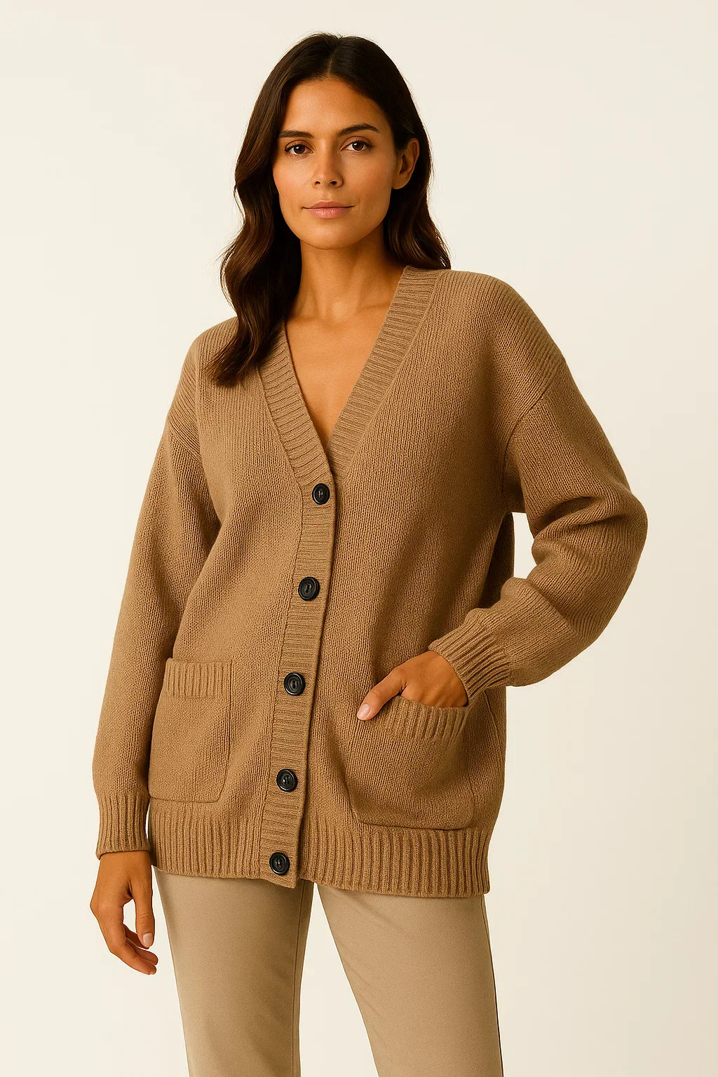Cardigan Oversize Donna | V-Scollo | Misto Cotone Morbido