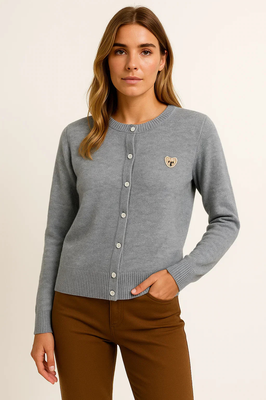Cardigan Essenza Ricamato con Bottoni | Misto Cotone | Fit Regolare