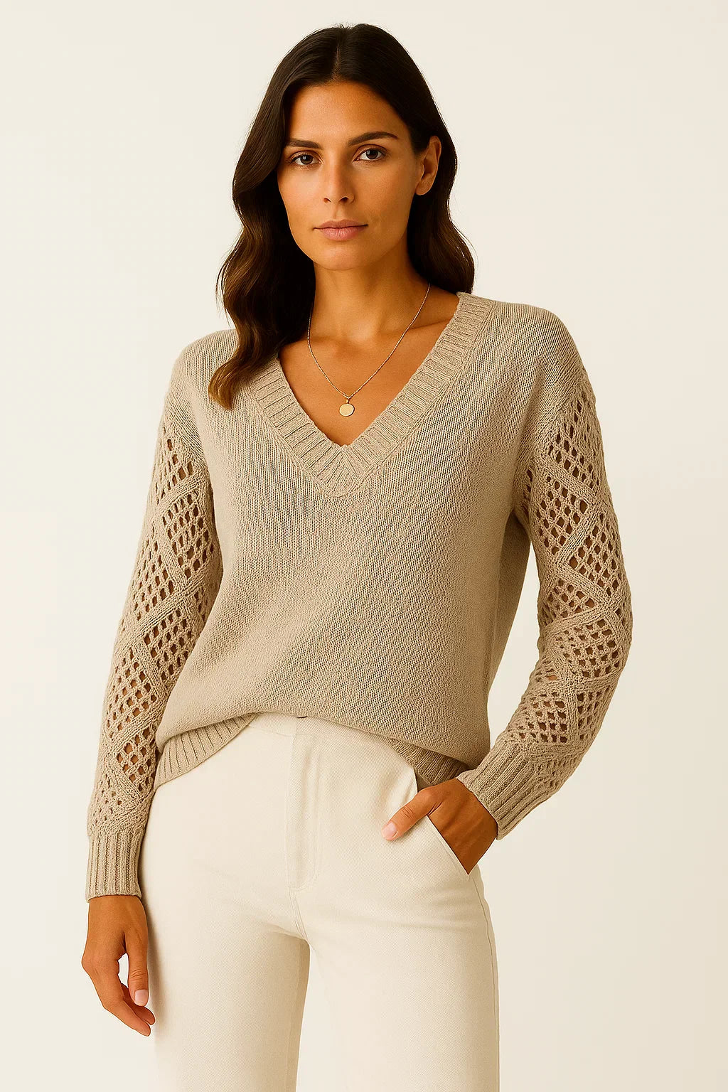 Maglione Open-Knit V-Neck | Cotone Misto Leggero | Fit Comodo