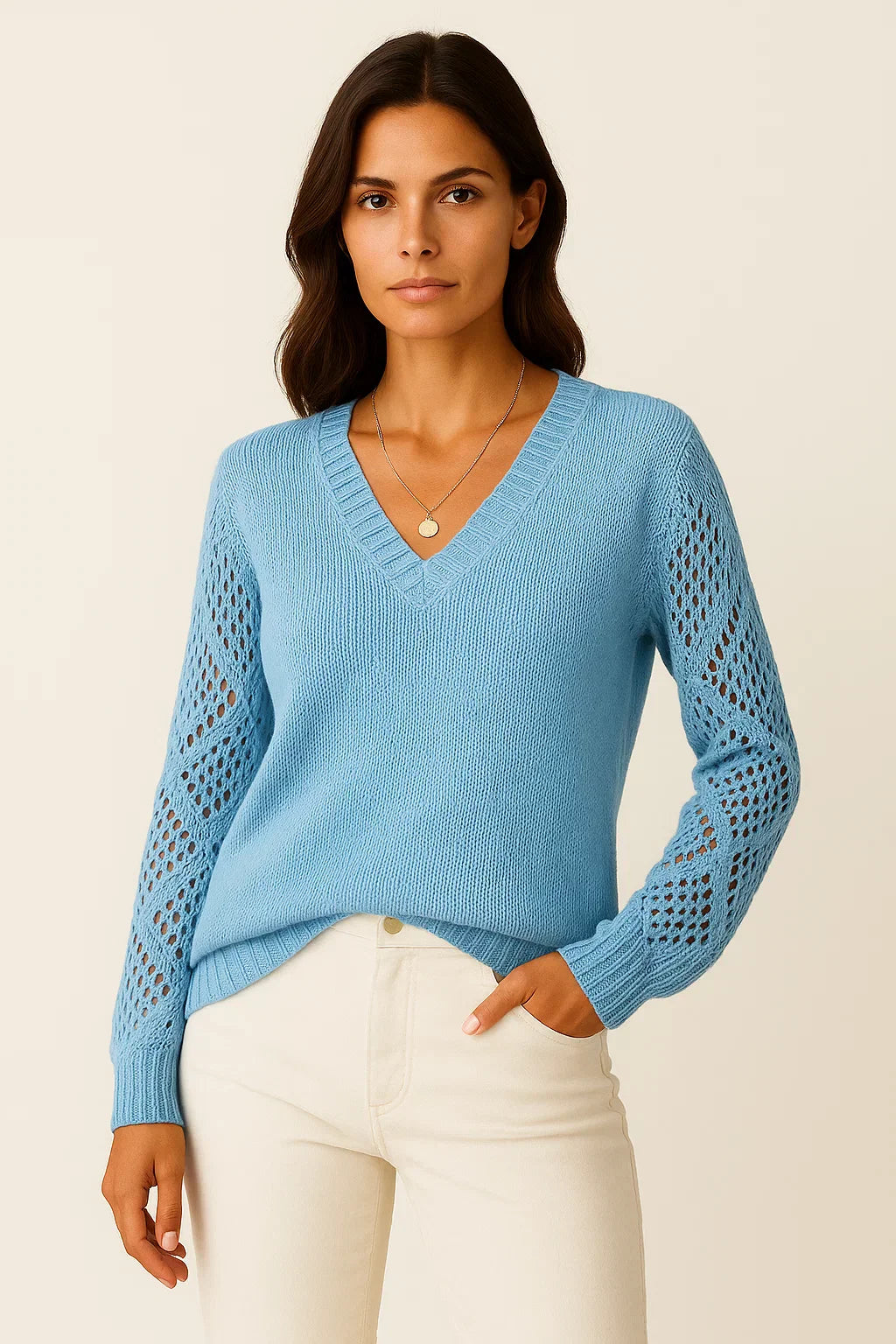 Maglione Open-Knit V-Neck | Cotone Misto Leggero | Fit Comodo