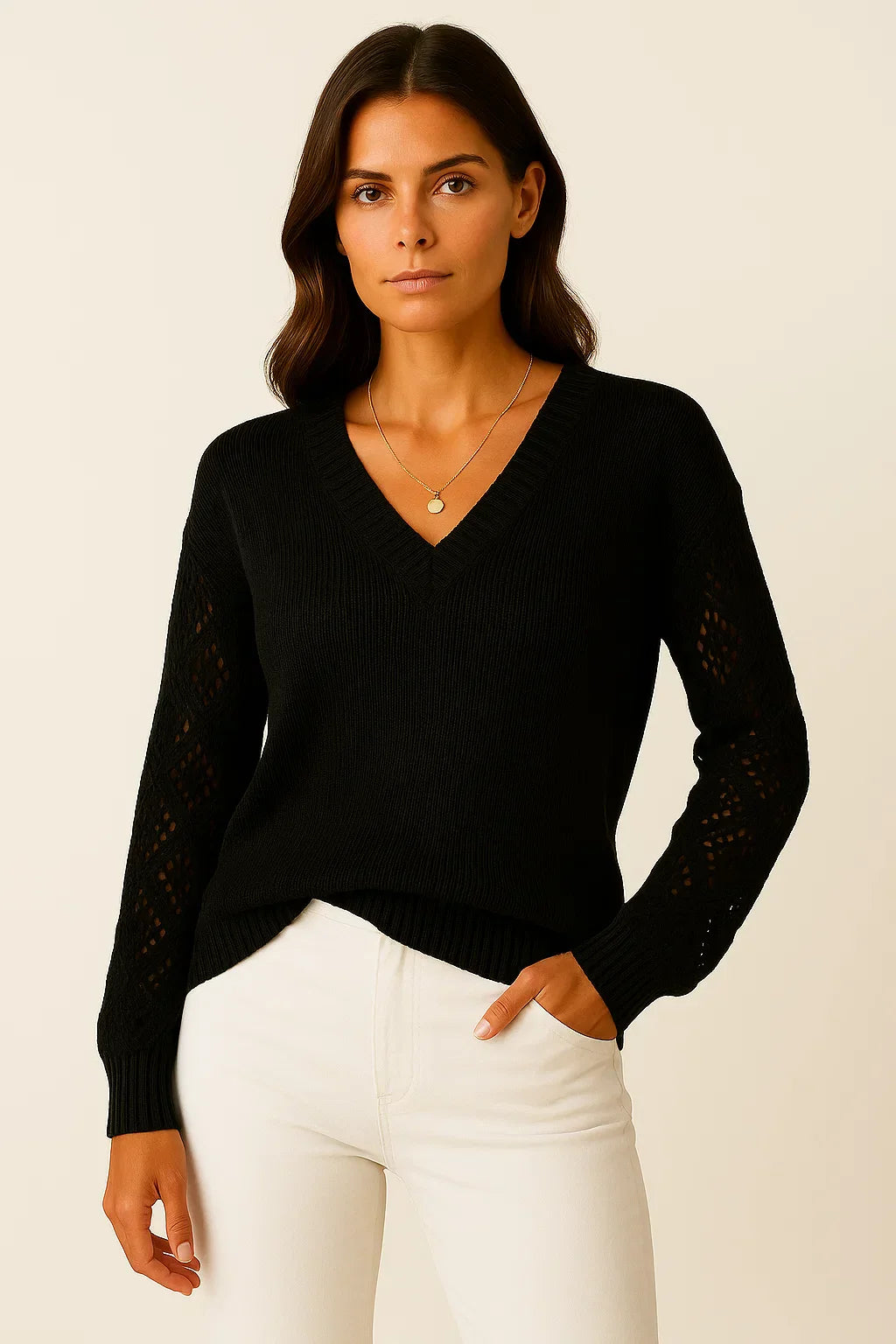 Maglione Open-Knit V-Neck | Cotone Misto Leggero | Fit Comodo