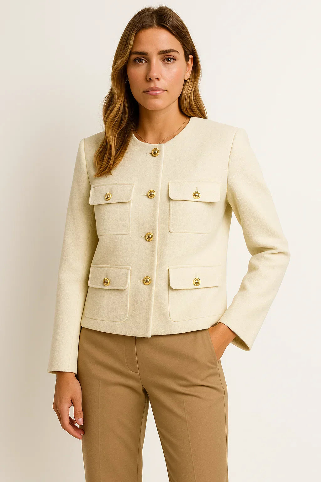 Giacca Cropped Donna | Dettaglio Bottoni Oro | Misto Poliestere