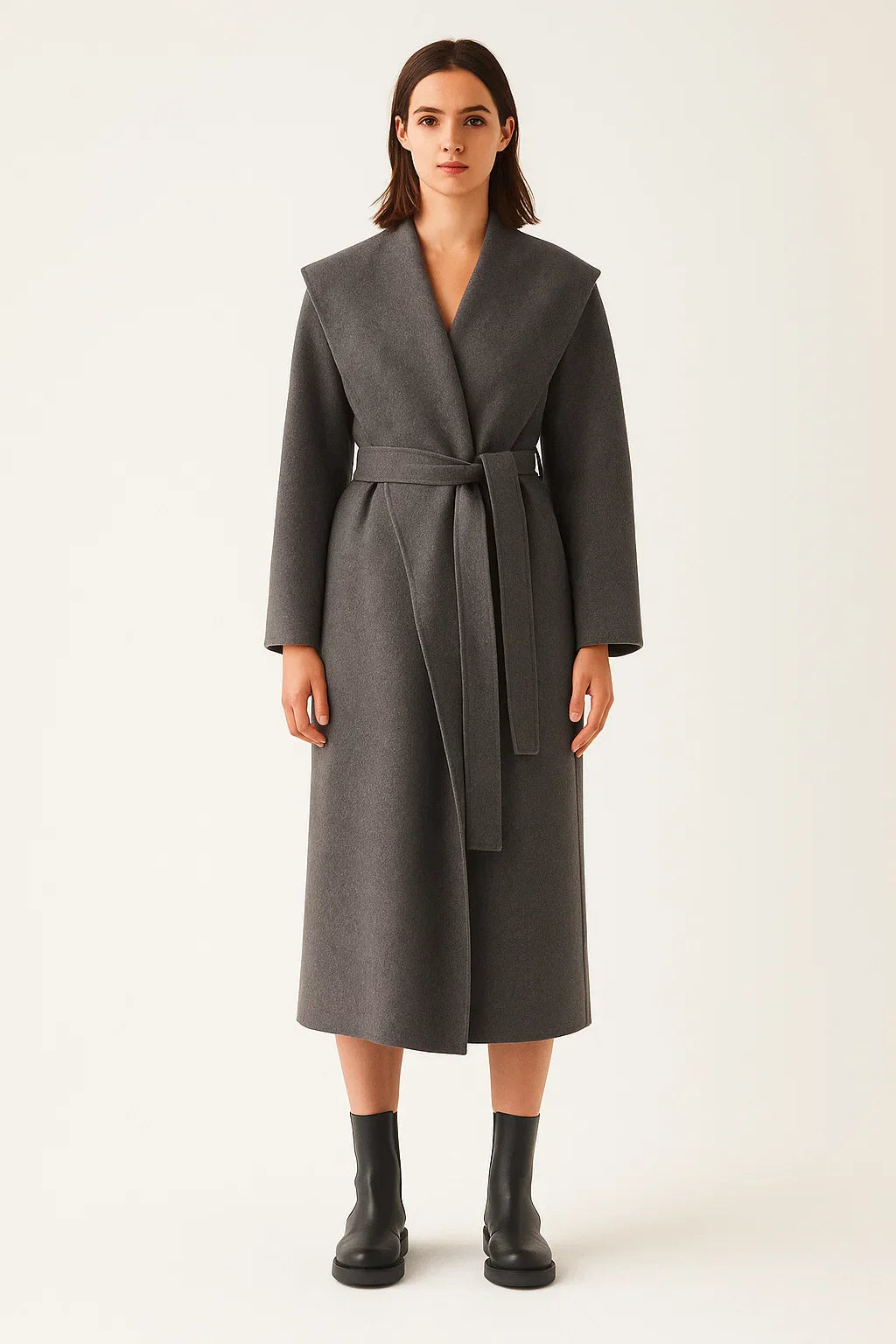 Cappotto Lungo in Misto Lana | Collo Sciarpa | Con Cintura