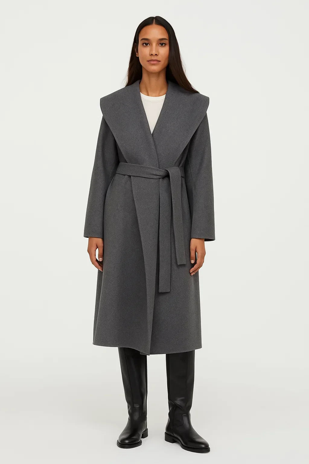Cappotto Lungo in Misto Lana | Collo Sciarpa | Con Cintura